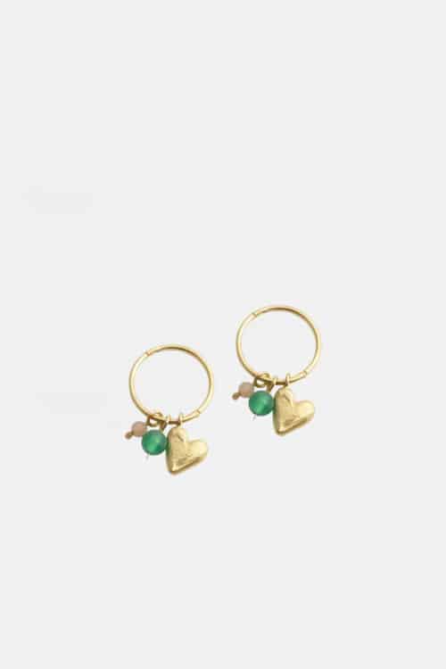 Oorbellen Beads & Heart groen/roze