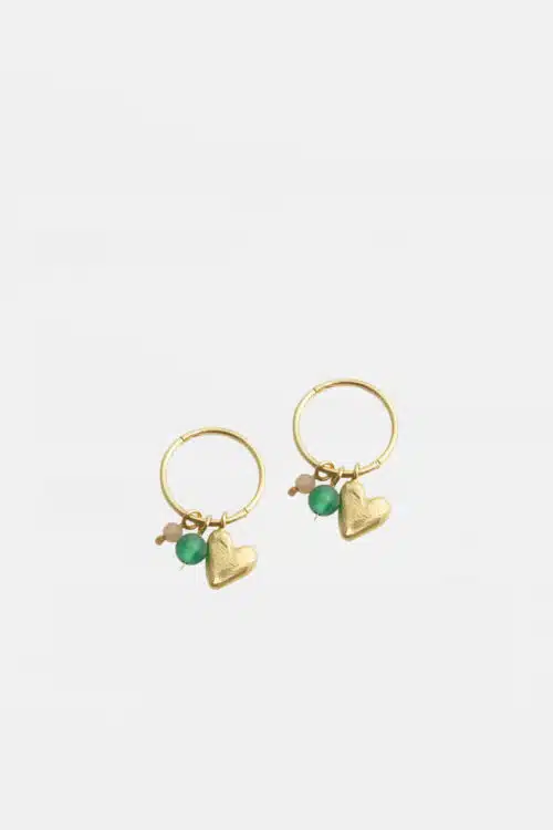 Oorbellen Beads & Heart groen/roze