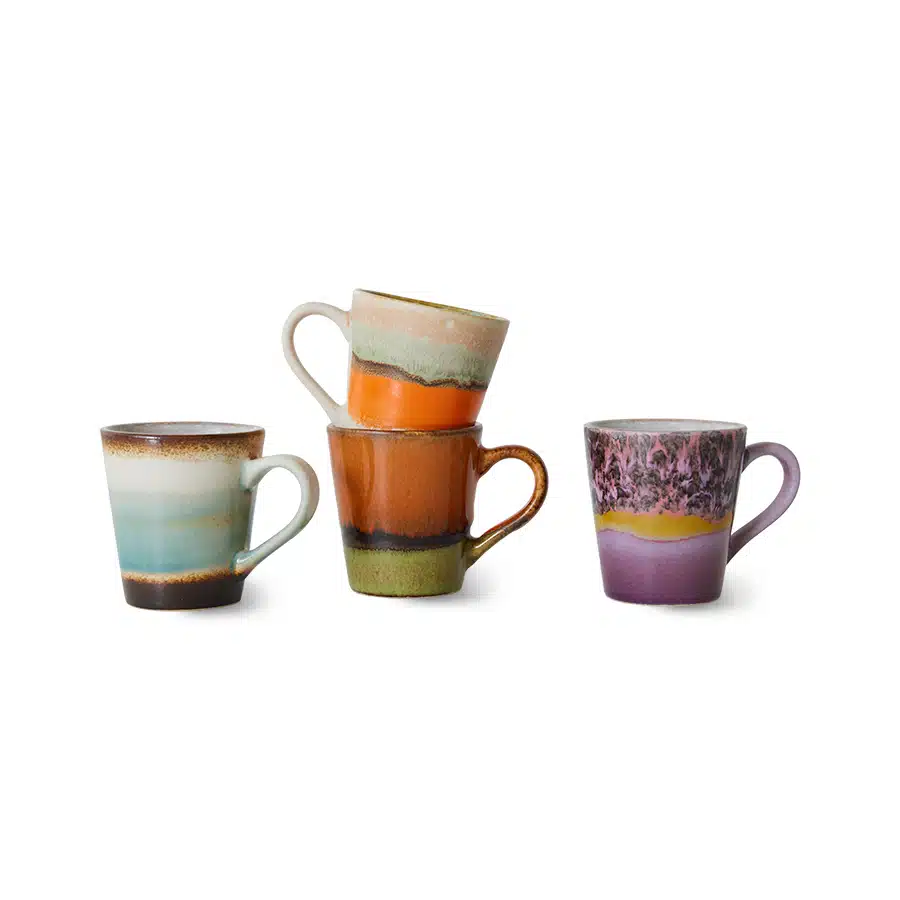 70's Ceramic Espresso mugs set/4 Retro