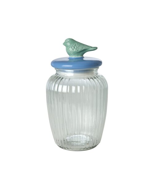 Glazen pot met vogel