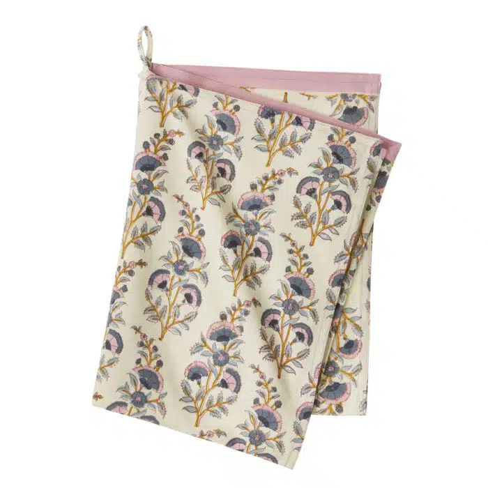 Theedoek blockprint Calla Azur