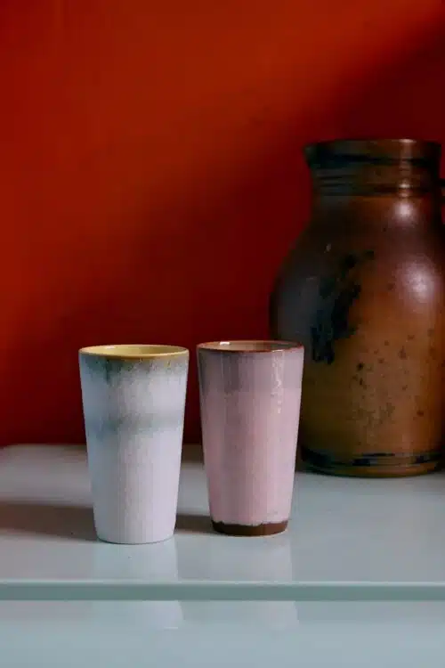 70's Ceramic Latte Mugs Fresco set/2
