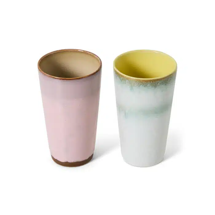 70's Ceramic Latte Mugs Fresco set/2
