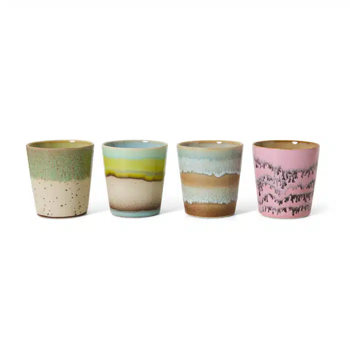 70's Ceramic Mugs Pop Art set/4
