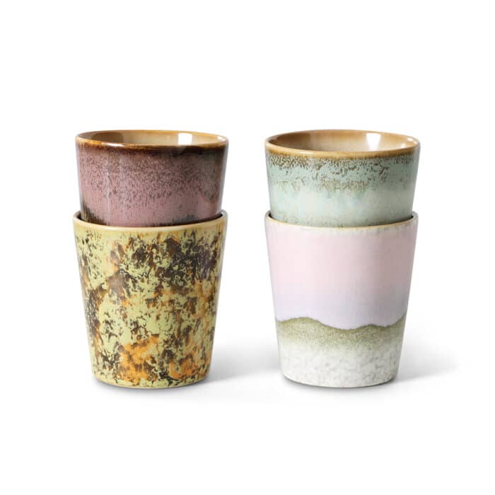 70's Ceramic Mugs set/4 Serendipity