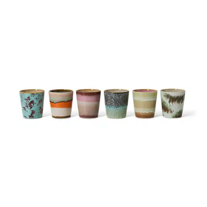 70's Ceramic Mugs Surreal set/6