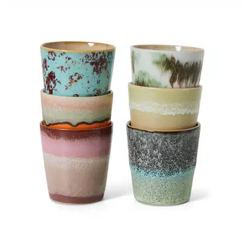 70's Ceramic Mugs Surreal set/6