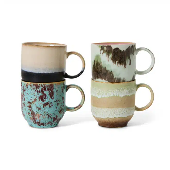 70's Ceramics Café Mugs Abstract set/4