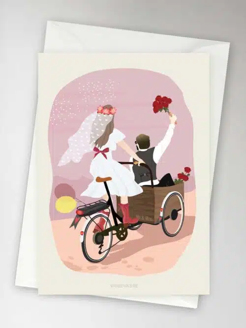 Kaart dubbel met envelop Wedding Bike