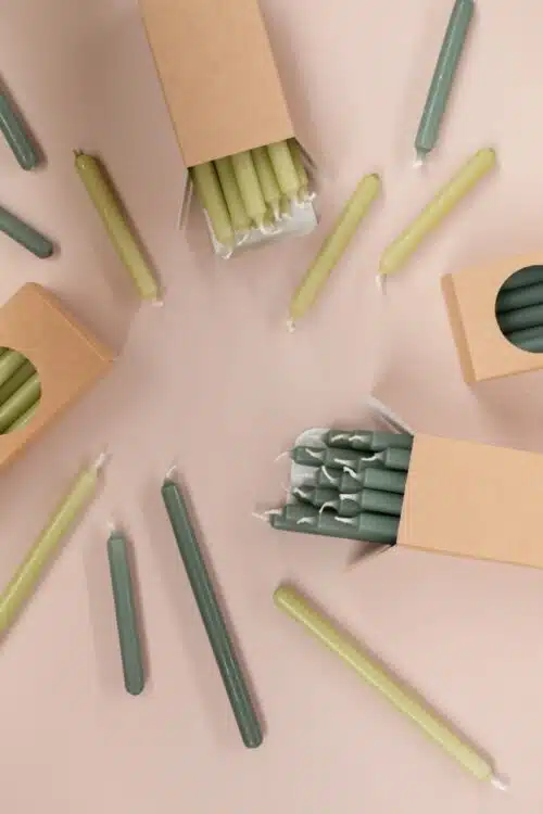 Potloodkaarsjes lang olive green