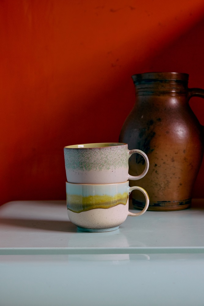 70's Ceramic Tea Cups Neo set/2