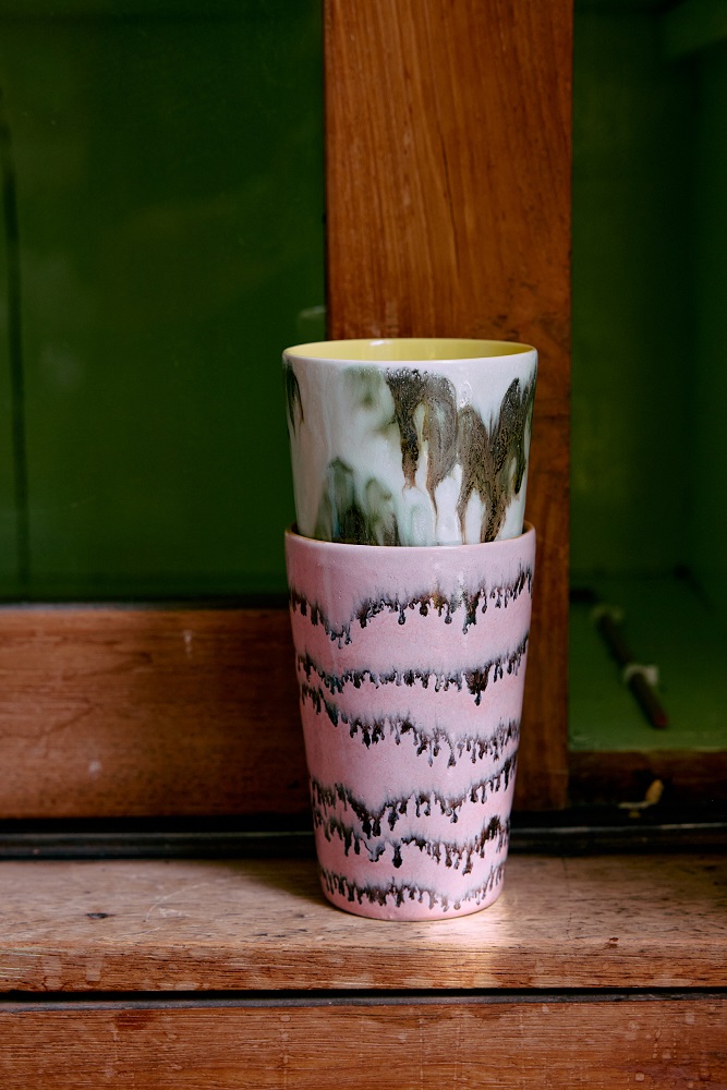70's Ceramic Tea Mugs set/2 Baroque