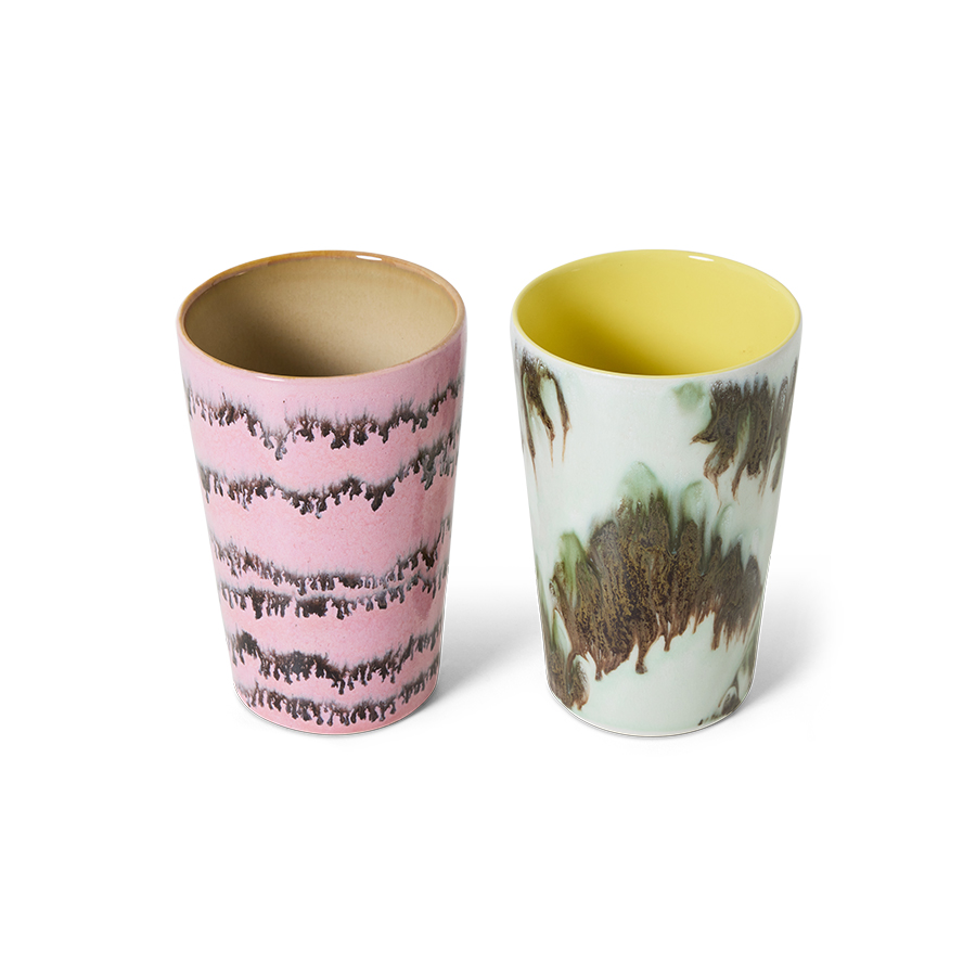 70's Ceramic Tea Mugs set/2 Baroque