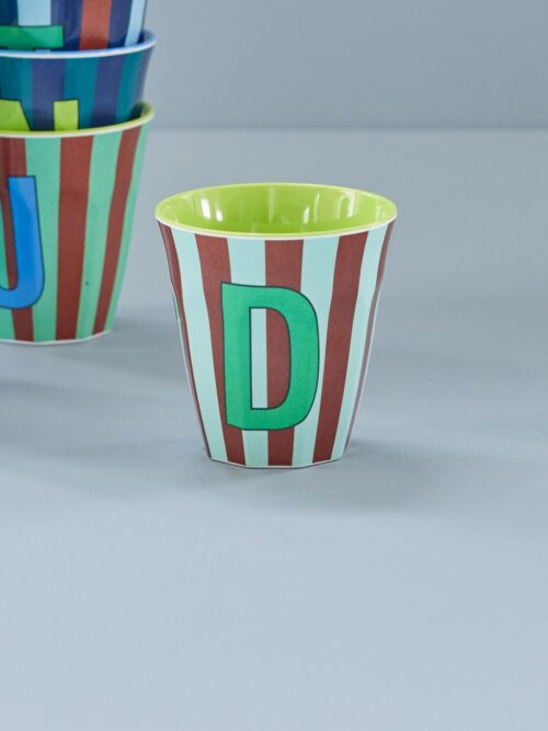 Alfabet beker D blauw streep