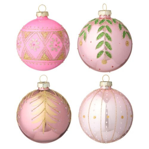 Kerstbal set glas Seraphim Rose 4pcs