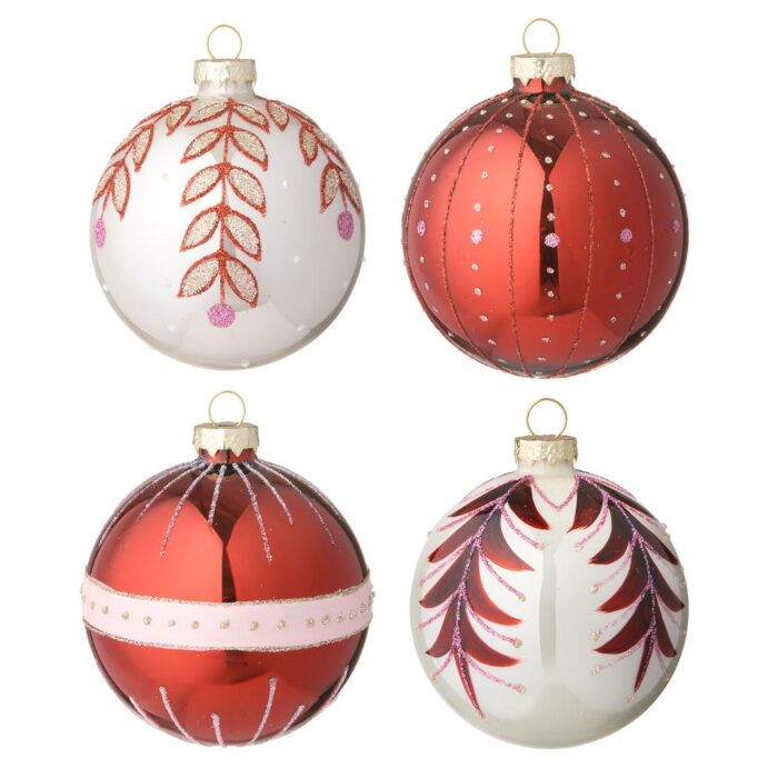 Kerstbal set glas Seraphim Ruby 4pcs