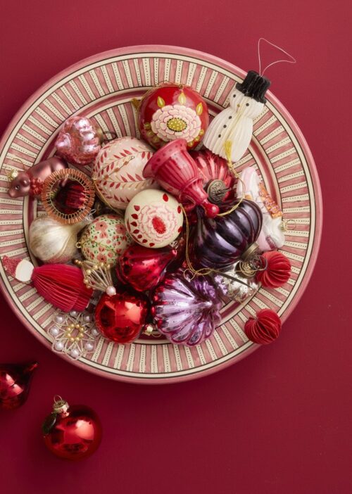 Kerstbal set papier-maché Gaya Ruby