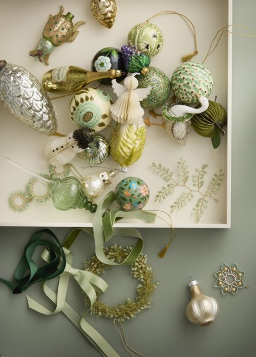 Kerstbal set papier-maché Gaya Sage 3pcs