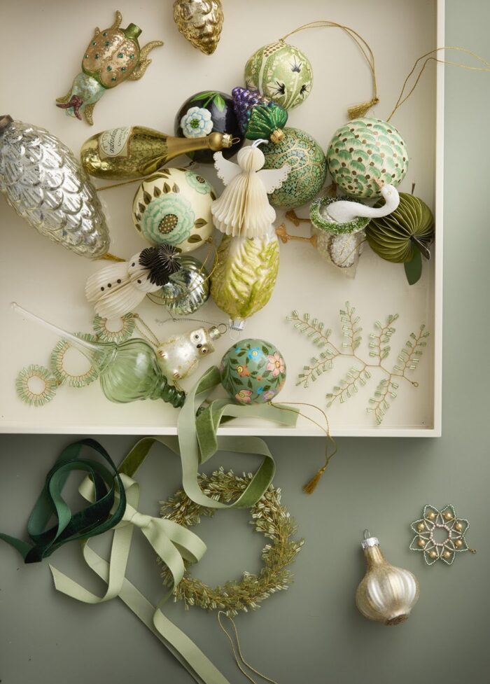 Kerstbal set papier-maché Gaya Sage 3pcs