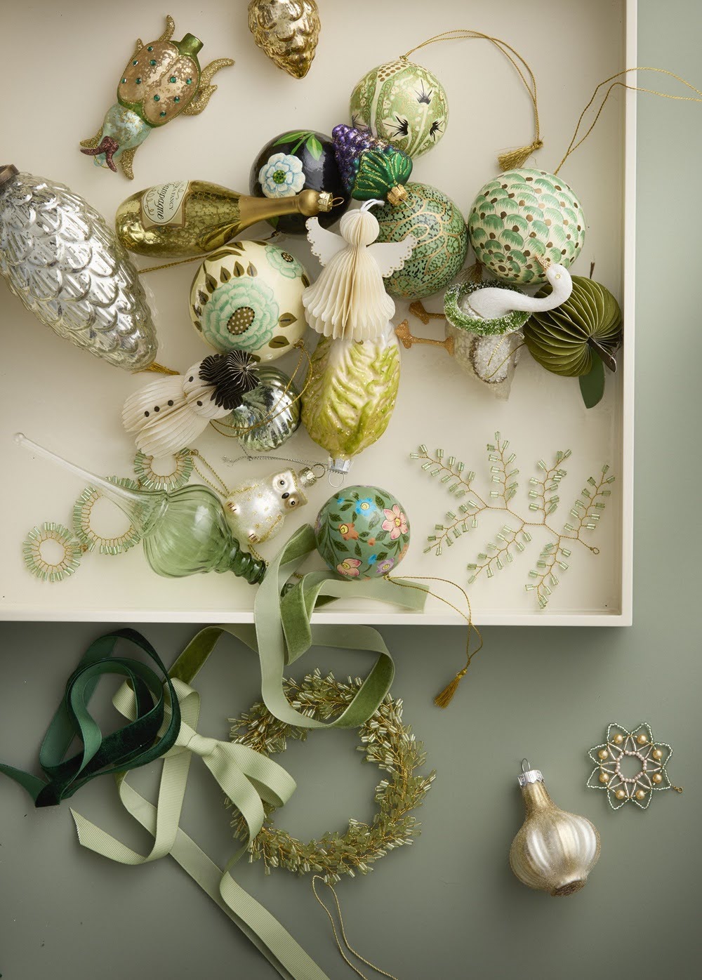 Kerstbal set papier-maché Gaya Sage 3pcs