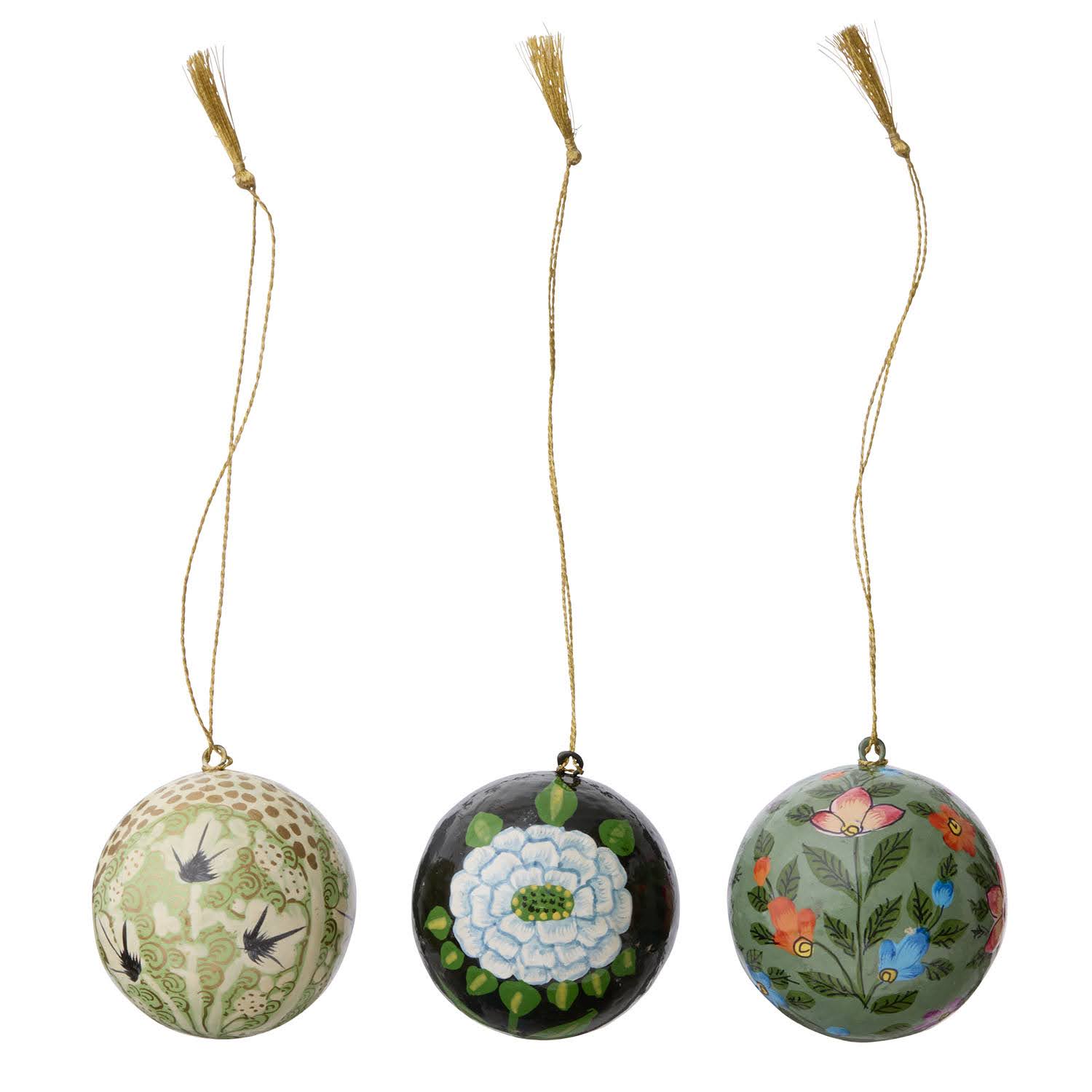 Kerstbal set papier-maché Gaya Sage 3pcs