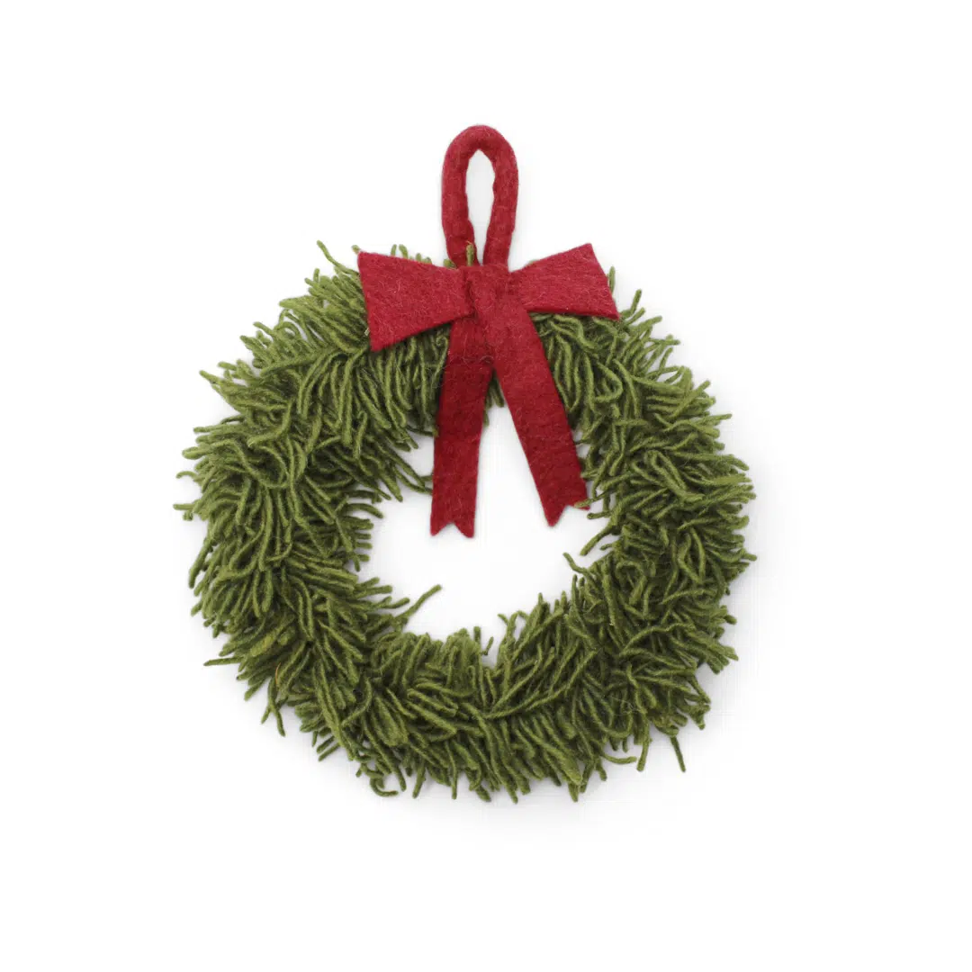 Kerstkrans met strik M vilt