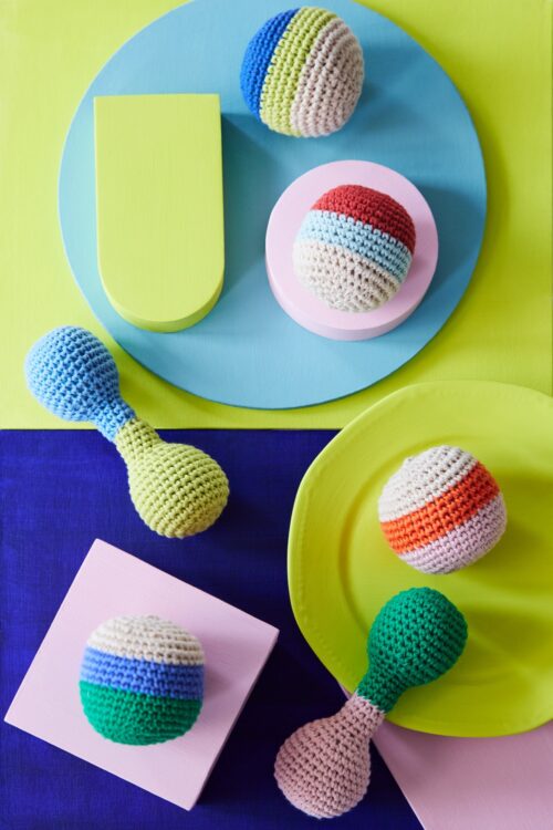 Rammelaar gehaakt blauw-groen