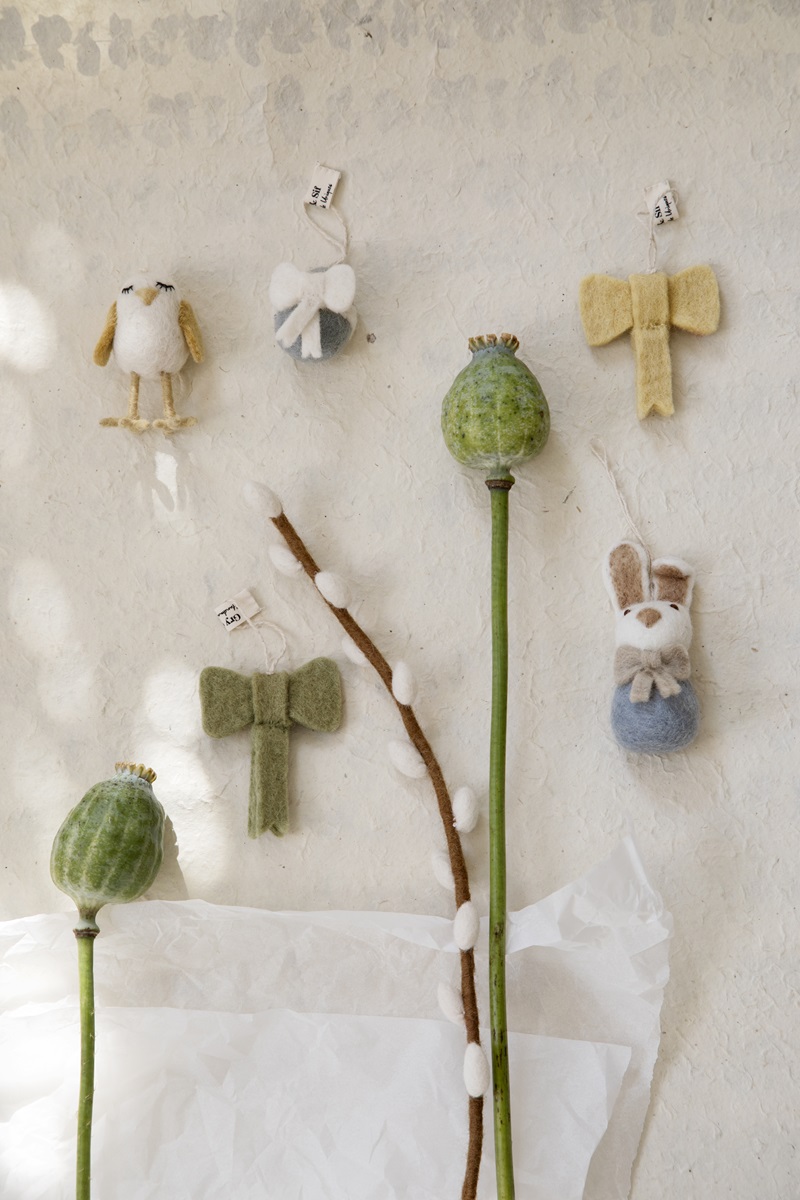 Vilten hanger mini strik Geel