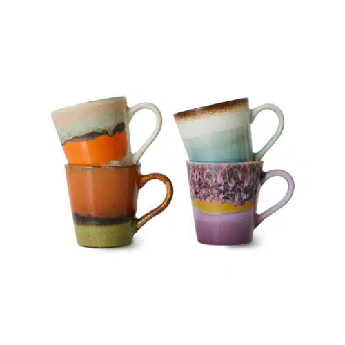 70's Ceramic Espresso mugs set/4 Retro