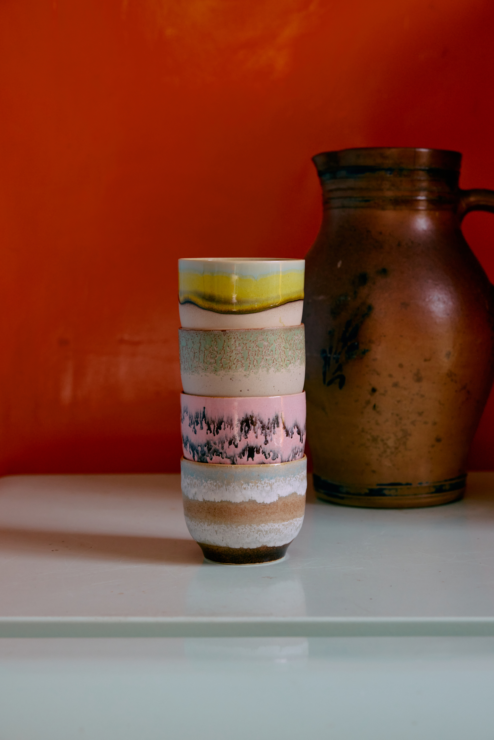 70's Ceramics Coffee Cups Deco set/4