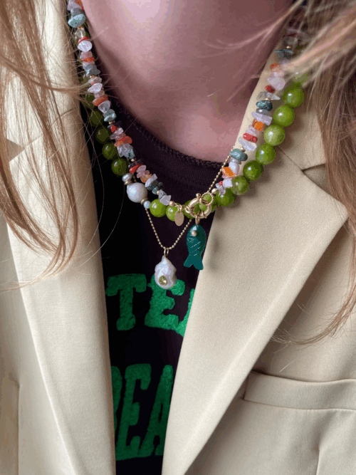 Bedel goldplated Vis Groene Onyx