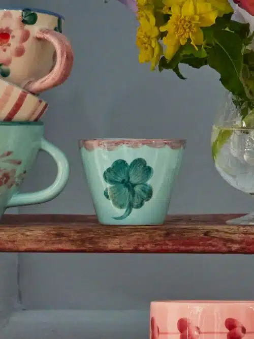 Ovaal Espresso kopje - Hand-painted Good Luck Clover