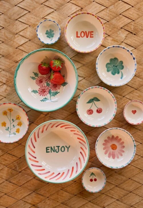 Saladeschaal - Green - Hand-painted Flowers