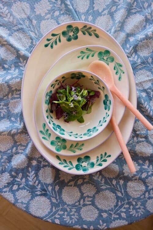 Serveerschaal - Green - Hand-painted Green flower vine Small