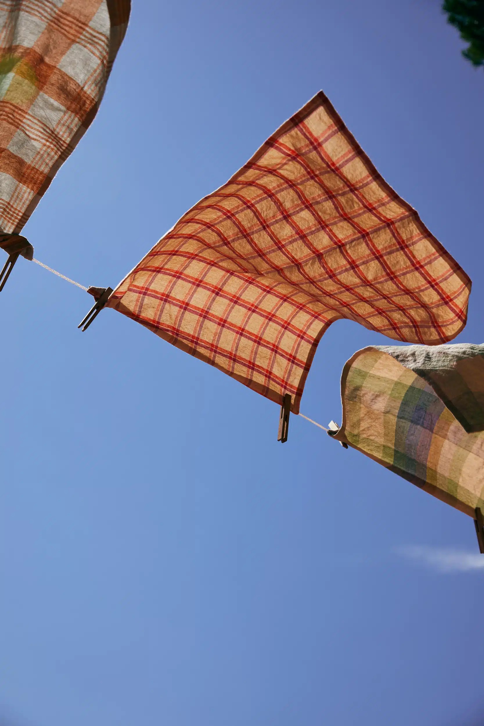 Vida Check Theedoek strawberry-cream