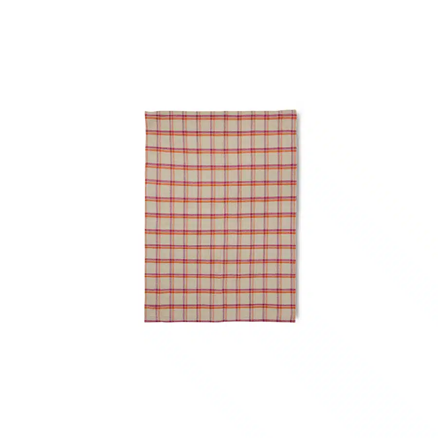 Vida Check Theedoek strawberry-cream