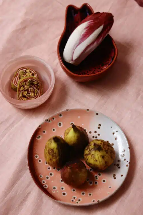 70's ceramic Gebaksbordje set/2 Lychee