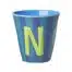 Alfabet beker N blauw streep