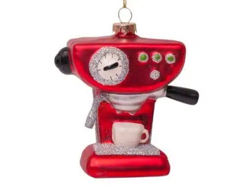Glazen kerstdecoratiehanger espressomachine