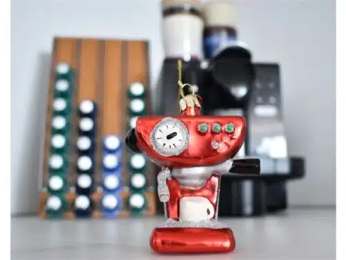 Glazen kerstdecoratiehanger espressomachine