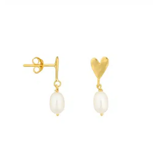Heart Pearl Stud Oorbellen Goud