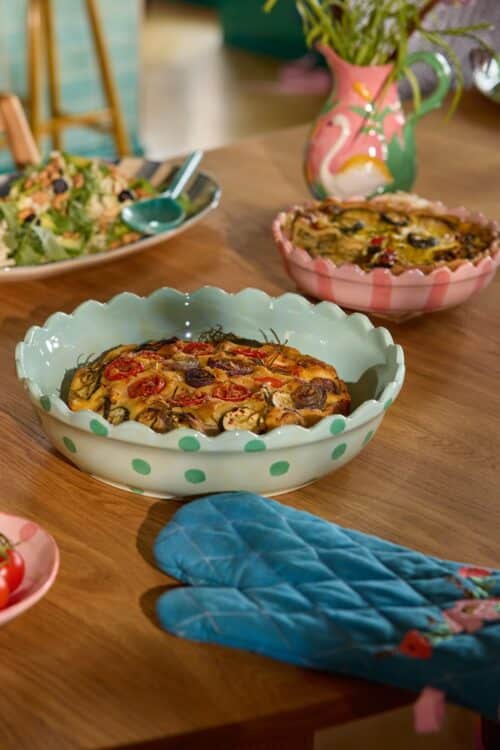 Rice Pie Dish Large Stip mint / groen