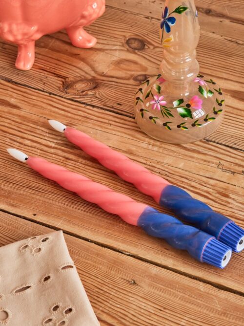 Twisted LED kaarsen marine blauw - koraal