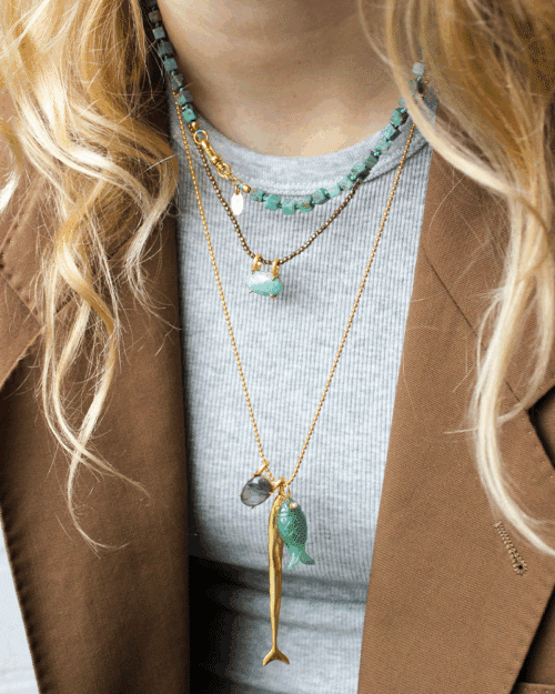 Bedel goldplated Vis Groene Jade