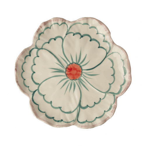 Bord Bloem - blauw/roze - Hand-painted