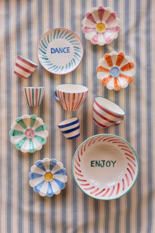 Ovaal Espresso kopje - Hand-painted Stripes Blue