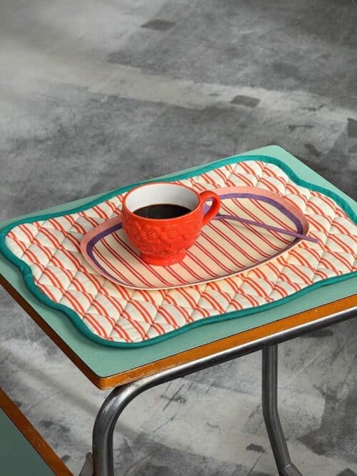 Quilted Placemat Orange Stripes / Mint Edge
