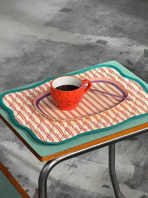 Quilted Placemat Orange Stripes / Mint Edge