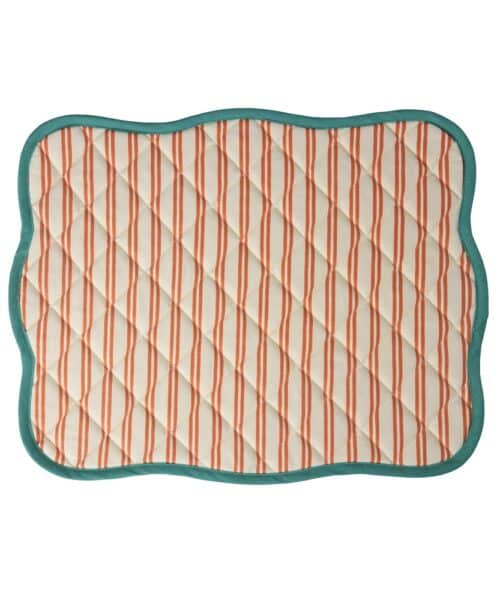 Quilted Placemat Orange Stripes / Mint Edge