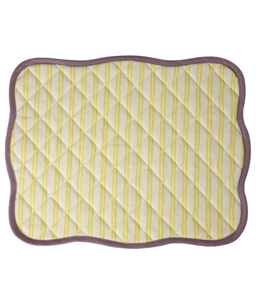 Quilted Placemat Yellow Stripes / Purple Edge
